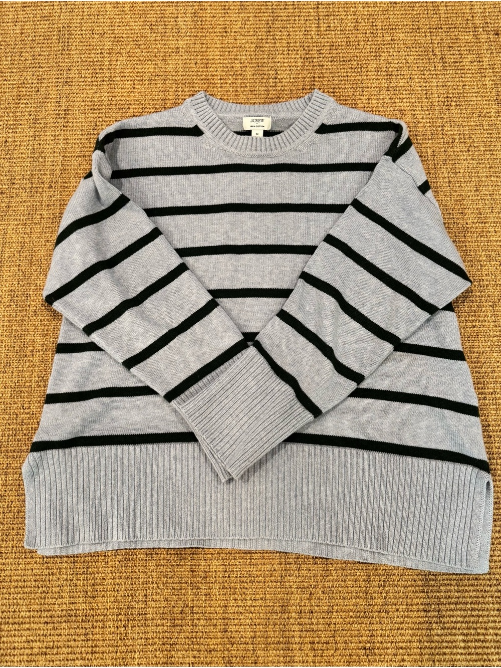 J. Crew Factory Woman’s Light Blue and Green Striped Crewneck Sweater